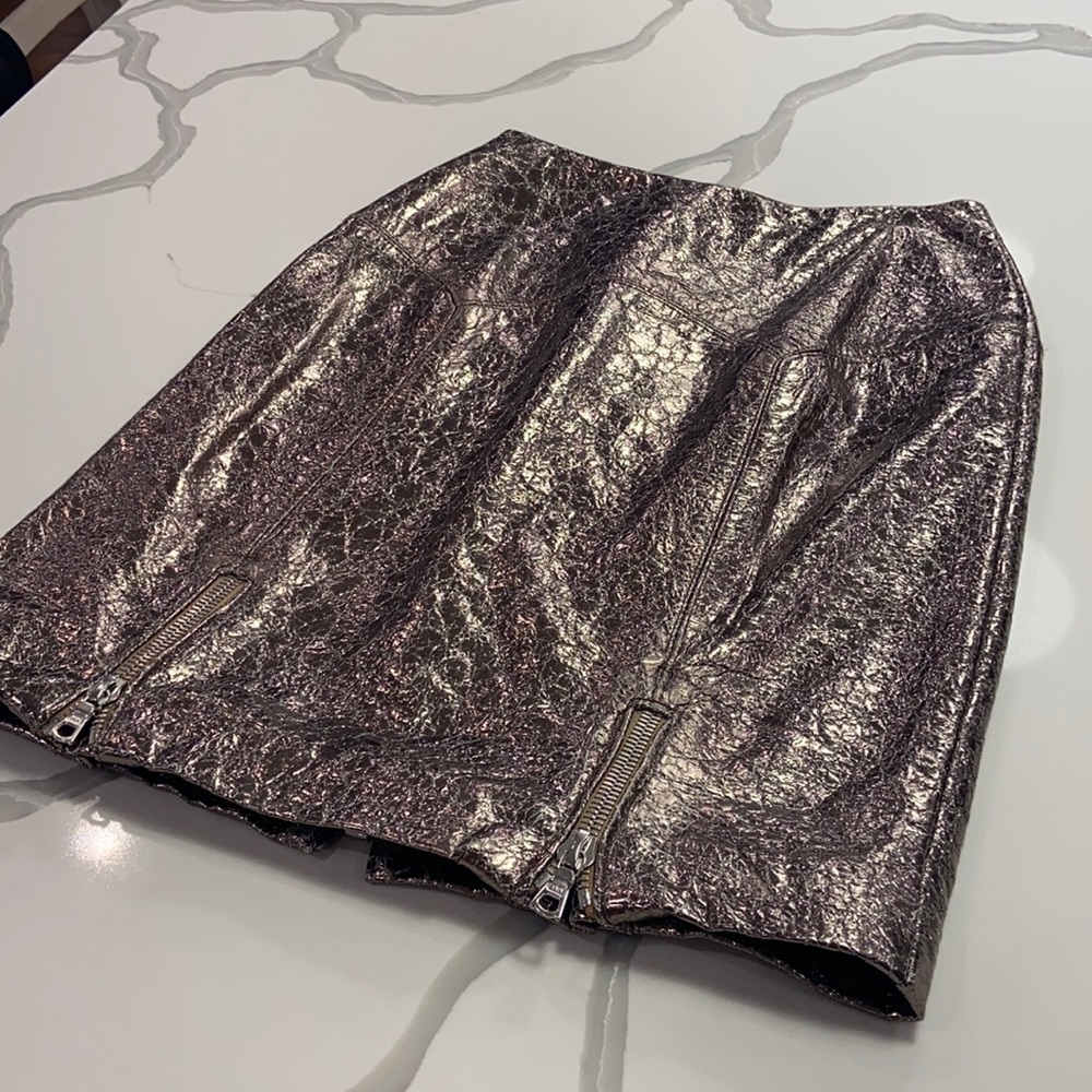 Naeem Khan Metallic Leather Skirt